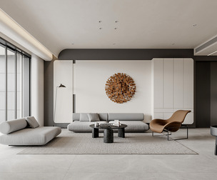 Modern living room dining room kitchen