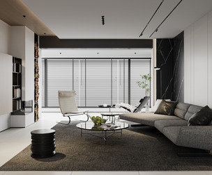 Modern living room dining room kitchen