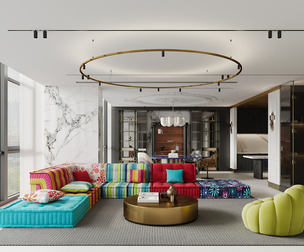 Luxurious living room and dining room