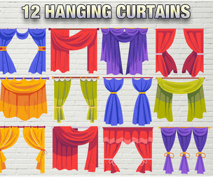 12 Decorative Hanging Curtains, Stage Theater Event Illustration, EPS, PNG