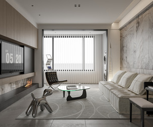 Modern living room dining room kitchen