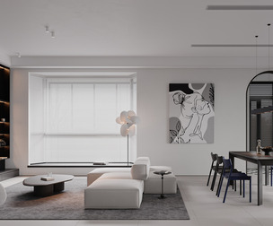 Modern living room dining room kitchen