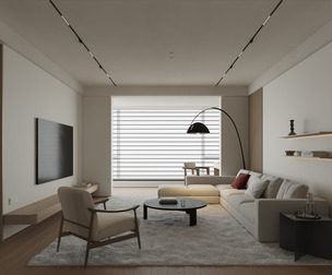 Modern living room dining room kitchen
