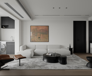 Modern living room dining room kitchen