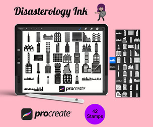 Building Architecture Set 1 Procreate Brush Stamps, 42 Buildings