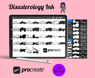 Construction Vehicles Outlines & Silhouettes Set 2 Procreate Brush Stamps, 36 Vehicles