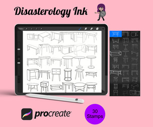 Desks, Tables & Furniture Set 1 Procreate Brush Stamps, 30 Furniture Stamps