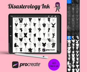 Cartoon Fairy Outlines & Silhouettes Set 2 Procreate Brush Stamps, 60 Fairies