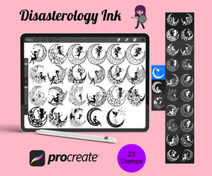 Crescent Moon Fairy Procreate Brush Stamps, 23 Fairies