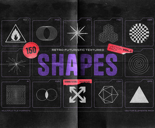 150 Retro-Futuristic Textured Shapes Pack