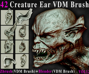 42 Creature Ear VDM Brush  - For ZBrush & Blender - Vol12