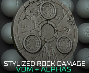 Stylized Rock Damage and Cracks - 40 ZBrush VDMs + alphas