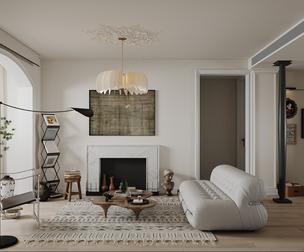 Modern living room dining room kitchen