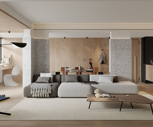 Modern living room dining room kitchen
