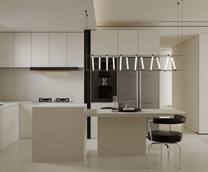 Modern living room dining room kitchen