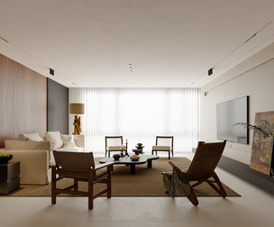 Modern living room dining room kitchen
