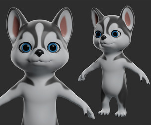 Cartoon Husky  - Topology + UV Map