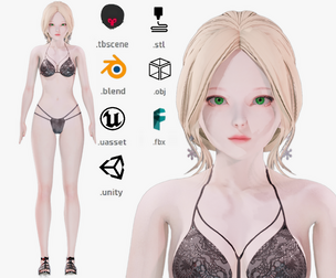 Bikini clothes 0019 - Rig - Unreal - Unity - Blender - Animated - Realistic Female Character
