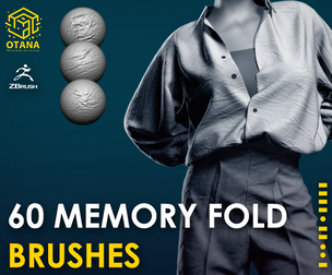 60 Cloth Memory fold Brushes and Alphas | 20 Seemless textures | Zbrush, Blender, Substance painter