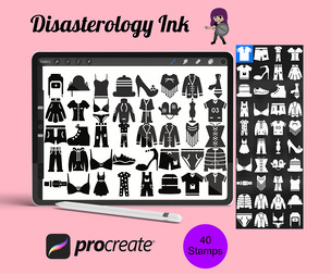 Clothing Fashion Icon Silhouettes Set 1 Procreate Brush Stamps, 40 Clothing Icons