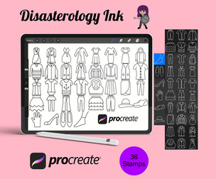 Clothing Fashion Icon Outlines Set 1 Procreate Brush Stamps, 36 Clothing Icons