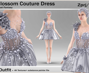 Pearl Blossom Couture Dress – Fantasy 3D Fashion Asset