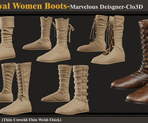 5 Medieval Women Boots-MD-Clo3D -ZPRJ- FBX -OBJ)