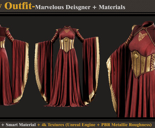 Fantasy Outfit-MD-Clo3d-Smart Material- Textures-OBJ-FBX