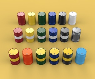 VARIOUS COLOR STACKED FUEL OIL STEEL DRUM GALLON BARREL GAS TANK