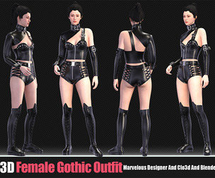 3d Famale Gothic Outfits (CLO3D, MD PROJECTS+OBJ+FBX+Blend)