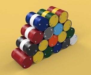 STEEL DRUM BARREL STACKED VARIOUS COLOR GALLON GAS TANK OIL FUEL