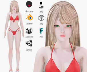 Bikini clothes 0020 - Rig - Unreal - Unity - Blender - Animated - Realistic Female Character