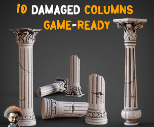 10 LowPoly Damaged Columns + 4K Texture – Optimized for Games