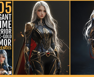 505 Elegant Anime Warrior in Black-Gold Armor