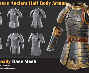 10 Chinese Ancient Half Body Armor Base Mesh - VOL 28