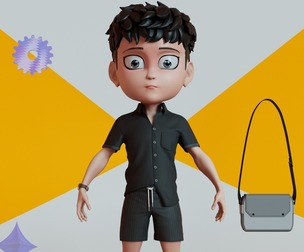 Chibi with Shirt Black shorts Snecker Gray Style Street Fashion