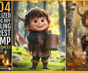 404 Stylized Viking Boy, Smiling in Forest Camp