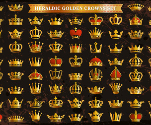 75 Heraldic Golden Royal Crowns, Ornamental Monarchy Emblems, EPS file