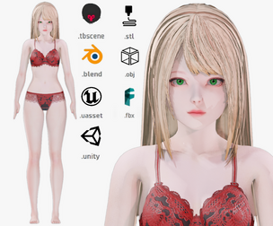 Lingerie clothes 0010 - Rigged -Unreal - Unity - Blender - Animated - Realistic Female Character