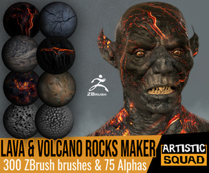 Lava and Volcano Rocks Maker 300 ZBrush brushes and 75 alphas