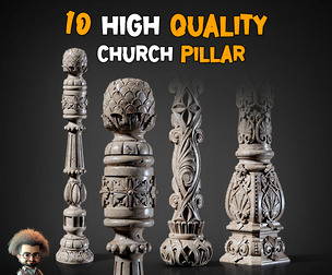 10 High Quality Church Pillar - Game-Ready