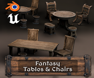 3DT Medieval Tables & Chairs – Stylized Furniture Pack
