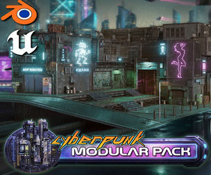 3DT Cyberpunk Downtown – Stylized Modular Kitbash Pack