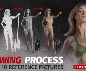 Warrior Female Drawing Process Video by Wang Xiao