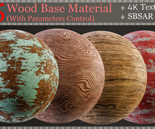 25 Wood Base Material with Parameters Control + 4k Texture + SBSAR