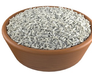 Raw white rice bowl