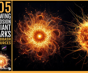 505 Glowing Explosion with Radiant Sparks for Photobashing