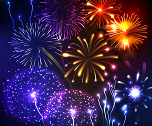 Colorful Fireworks Explosion, Lighting Up Night Sky, Show Background, EPS File