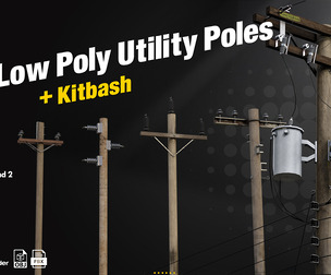 20 Low Poly Utility Poles + Kitbash