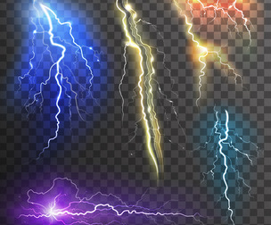 Lightning strike, Realistic Electric Energy, Thunder storm, Striking Bolt Shock, EPS File